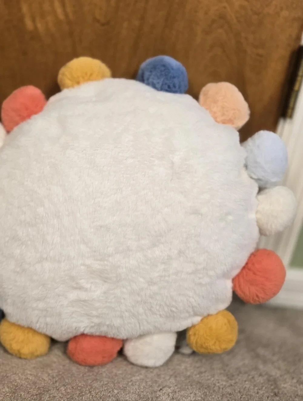 Round Plush Kids' Pillow with Pom-Poms Cream - Pillowfort Excellent Condition